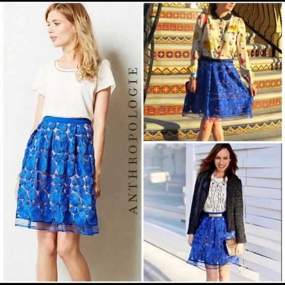 Anthropologie Eva Franco Albastru Circle Skirt Size 8 Blue Lined - Picture 1 of 8